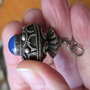 Vintage Etruscan Sterling Silver Large Purse Charm Bead Jade Pendant Focal 7gram